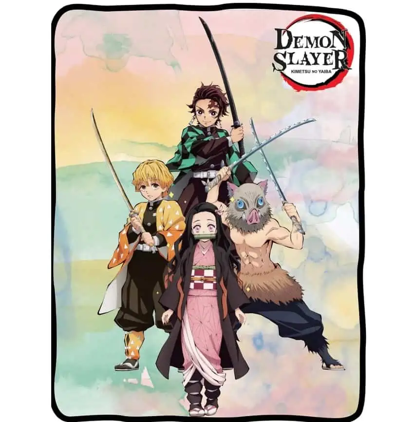 demon slayer watercolor group fleece blanket